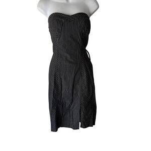 S-Twelve Dress Y2k Small Pinstripe Strapless Sweetheart Midi Grunge Goth